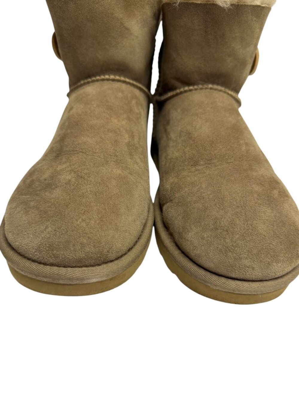Ugg Mini Bailey Button Boots Suede Shearling Shoes Women Tan Brown 10 - Picture 6 of 11